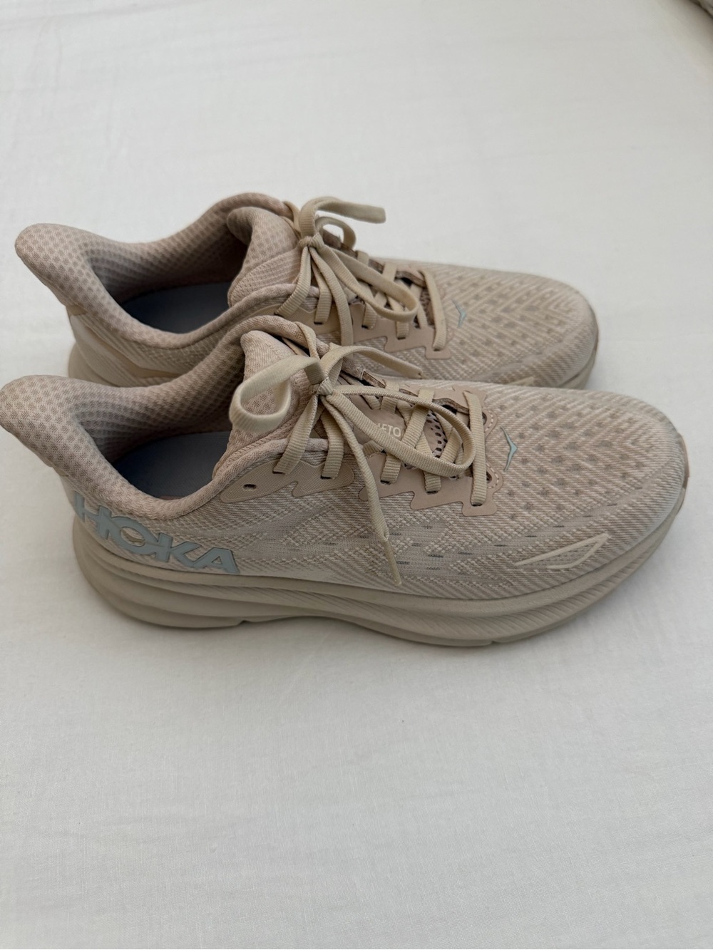 Hoka Beige Running Shoes with Light Gray Logo